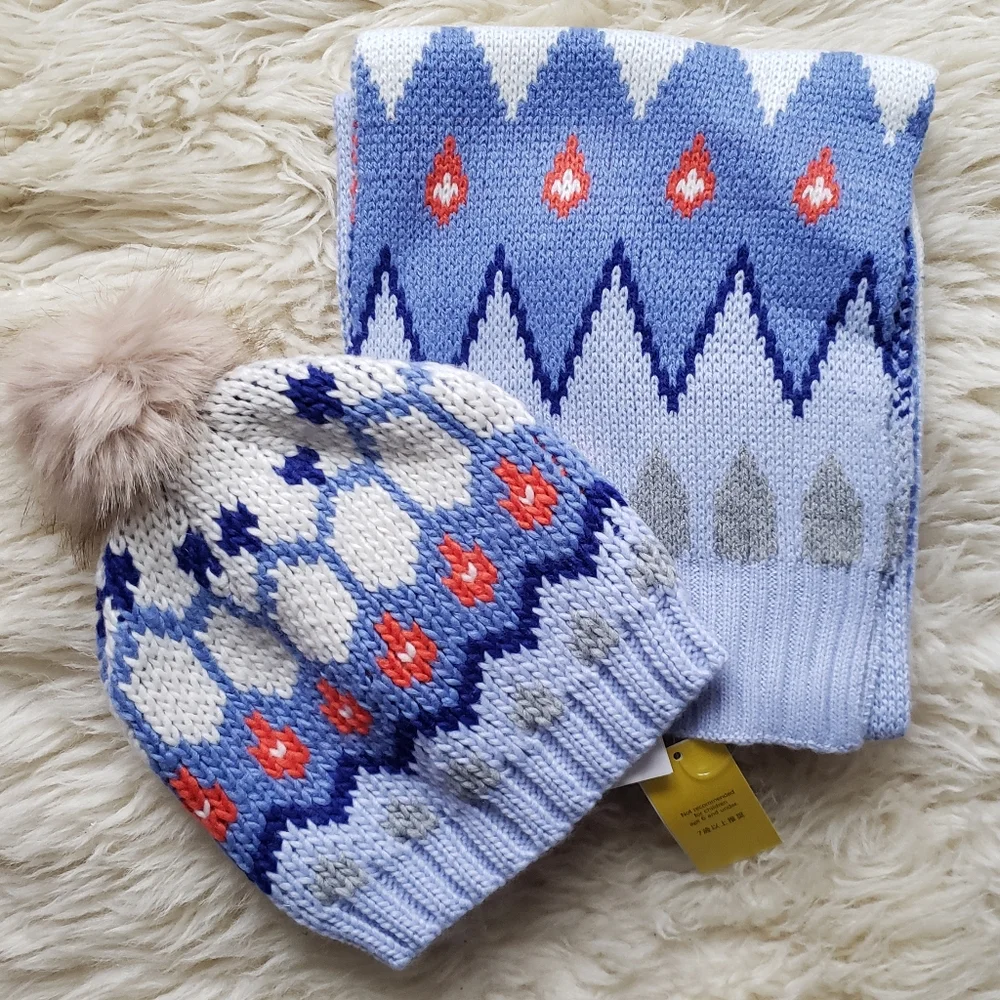 Lands' End Kids Fair Isle Cute Scarf and Hat Set NWT